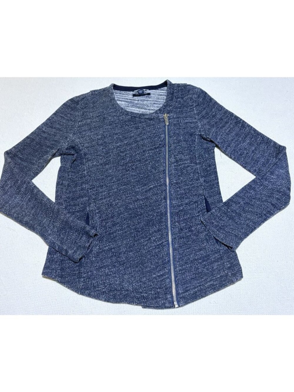 Tommy Hilfiger Womens XS Blue Marled Asymmetrical Zip Jacket Sweater